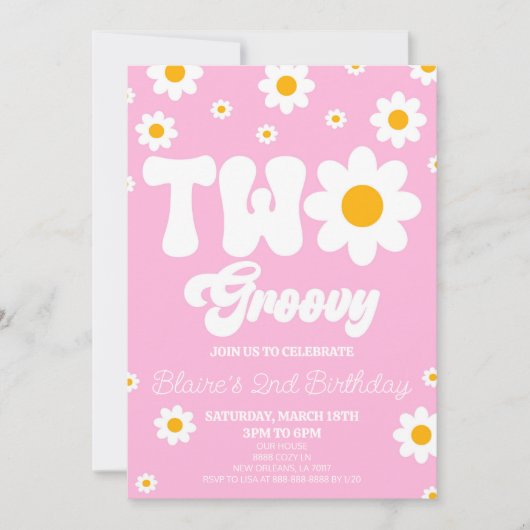 Retro Daisy Flower Two Groovy 2nd Birthday Party Einladung (Vorderseite)