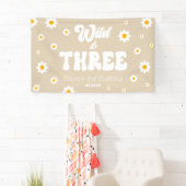 Retro Daisy Flower Wild & Three 3rd Birthday Party Banner (Insitu)