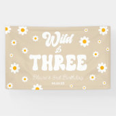 Retro Daisy Flower Wild & Three 3rd Birthday Party Banner (Horizontal)