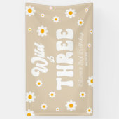 Retro Daisy Flower Wild & Three 3rd Birthday Party Banner (Vertikal)