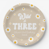 Retro Daisy Flower Wild & Three 3rd Birthday Party Pappteller (Vorderseite)