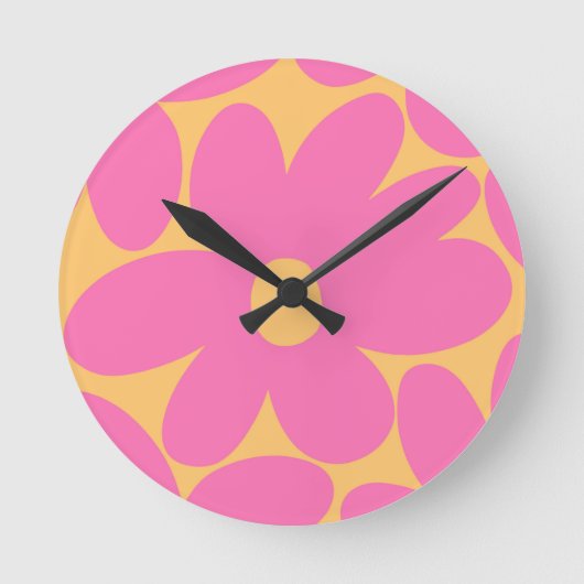 Retro Daisy Flowers in Pink Pale Marigold #1 #art Runde Wanduhr (Vorderseite)