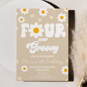 Retro Daisy Four Ever Groovy 4. Geburtstags-Party Einladung