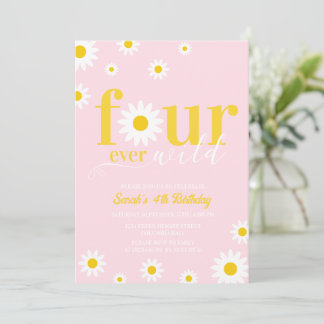 Retro Daisy Four ever Wild Pink 4. Geburtstag Einladung
