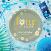 Retro Daisy Four ever Wild Sage Green 4. Geburtsta Pappteller (Party)