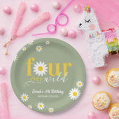 Retro Daisy Four ever Wild Sage Green 4. Geburtsta Pappteller (Party)