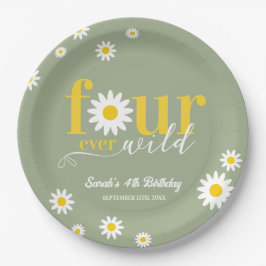 Retro Daisy Four ever Wild Sage Green 4. Geburtsta Pappteller