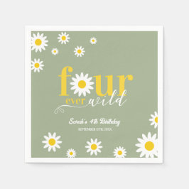 Retro Daisy Four ever Wild Sage Green 4. Geburtsta Serviette