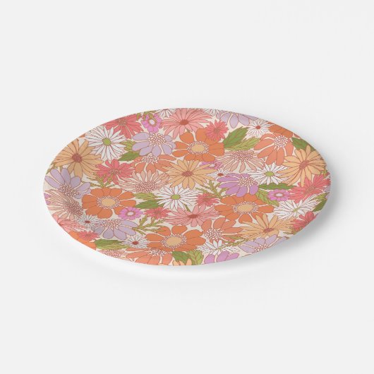 Retro Daisy Garden Pappteller (Schrägansicht)