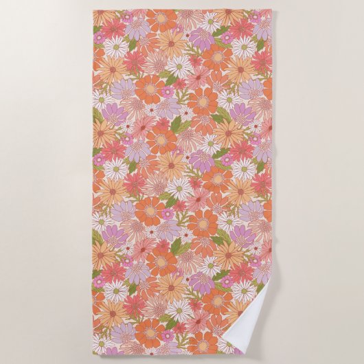 Retro Daisy Garden Strandtuch (Vorderseite)