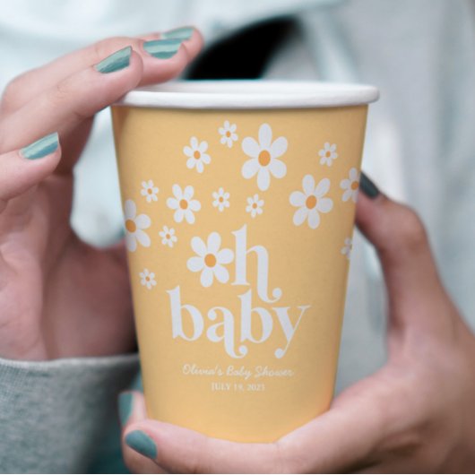 Retro Daisy gelb Oh Baby Duschpapier Tassen Pappbecher