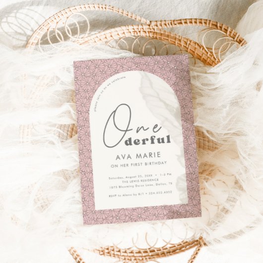 Retro Daisy Girls Pink 1. Geburtstag Einladung