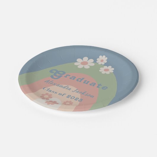 Retro Daisy Graduation Party Class of 2023 Pappteller (Schrägansicht)