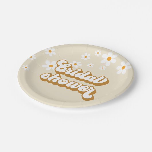 Retro Daisy Groovy Brautparty Pappteller (Schrägansicht)
