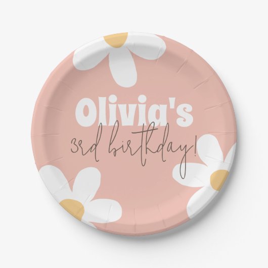 Retro Daisy Groovy Girl Birthday Party Pappteller (Vorderseite)