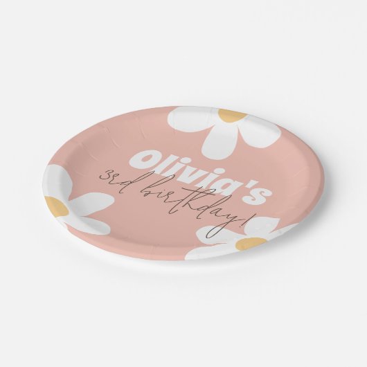 Retro Daisy Groovy Girl Birthday Party Pappteller (Schrägansicht)