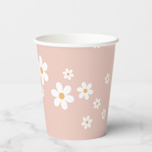 Retro Daisy Groovy Pink Paper Cups Pappbecher (Rückseite)