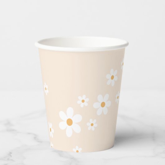 Retro Daisy Groovy tan Paper Cups Pappbecher (Vorderseite)
