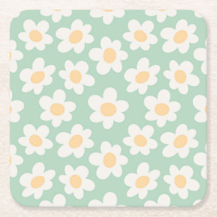 Retro-Daisy im Blütenmeer auf grünem Hintergrund Rechteckiger Pappuntersetzer
