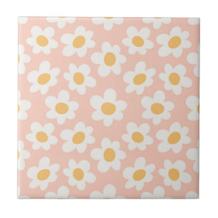 Retro-Daisy im Blütenmeer auf rosa Hintergrund Fliese