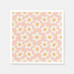 Retro-Daisy im Blütenmeer auf rosa Hintergrund Serviette