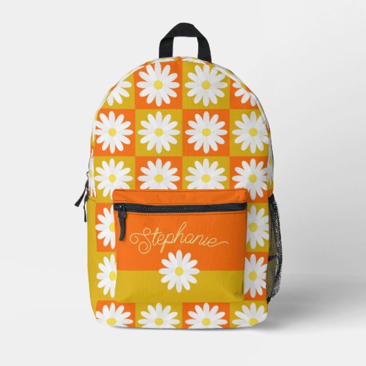 Retro Daisy Individuelle Name Groovy Checkerboard Bedruckter Rucksack (Vorderseite)