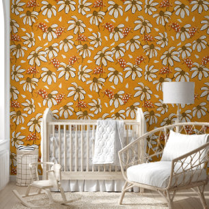 Retro Daisy & Ladybug Yellow Floral Tapete