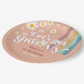 Retro Daisy Lass uns Groovy Birthday holen Pappteller (Schrägansicht)
