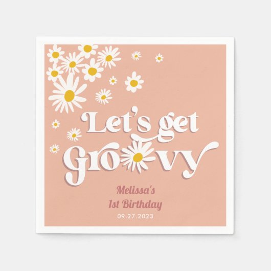 Retro Daisy Lass uns Groovy Birthday holen Serviette (Vorderseite)