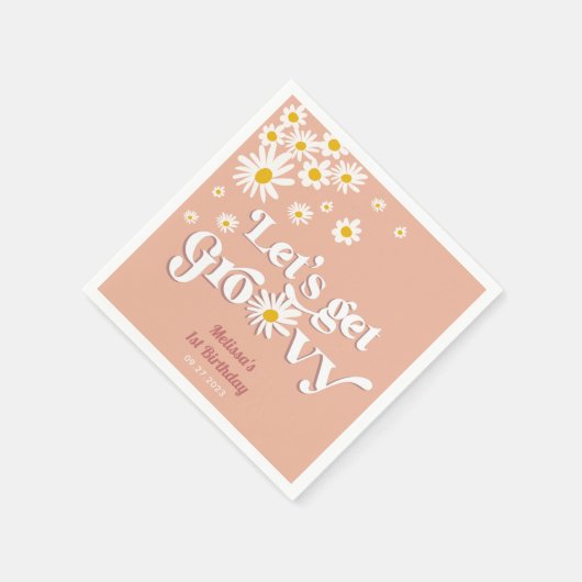 Retro Daisy Lass uns Groovy Birthday holen Serviette (Ecke)