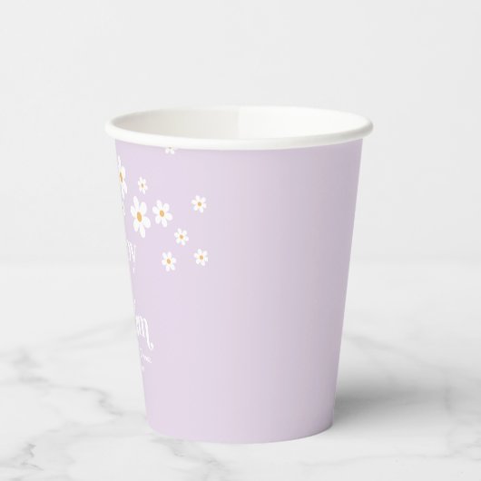 Retro Daisy Lavendel Baby in Bloom Baby Shower Pappbecher (Links)