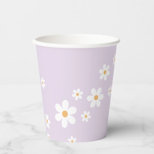 Retro Daisy lavender Baby Showpapier Cups Pappbecher (Vorderseite)