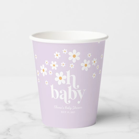 Retro Daisy lavender Oh Baby Shooter Pappbecher (Vorderseite)