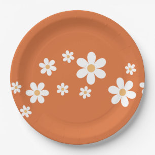 Retro Daisy Light burnt orange Florale Papierplatt Pappteller