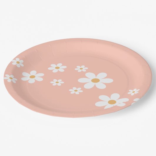 Retro Daisy Light Pink Floral Paper Teller (Schrägansicht)