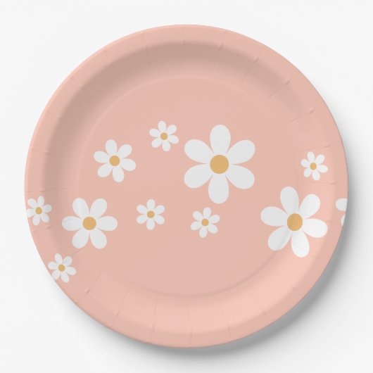 Retro Daisy Light Pink Floral Paper Teller (Vorderseite)