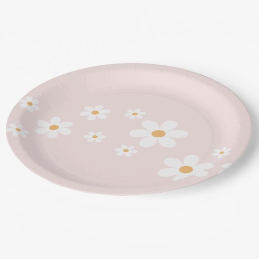 Retro Daisy Light Pink Floral Pappteller (Schrägansicht)