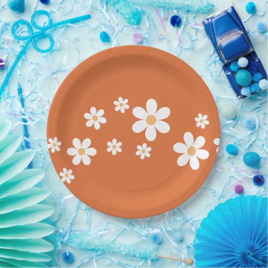 Retro Daisy Light verbrannte orangefarbene Blumenp Pappteller (Party)