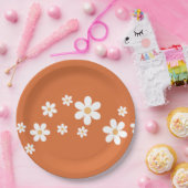 Retro Daisy Light verbrannte orangefarbene Blumenp Pappteller (Party)