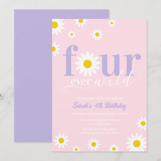 Retro Daisy Lila Pink Groovy 4. Geburtstag Einladung