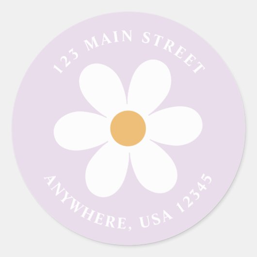 Retro daisy lilac boho Rückadresseetikett Runder Aufkleber (Vorderseite)