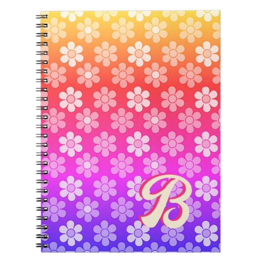 Retro Daisy Monogram Rainbow Notizblock (Vorderseite)