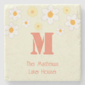 Retro Daisy Monogram Steinuntersetzer (Vorderseite)