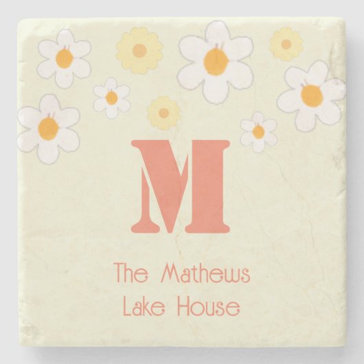 Retro Daisy Monogram Steinuntersetzer (Vorderseite)