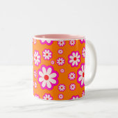 Retro Daisy Muster Orange & Pink BOHO Chic floral Zweifarbige Tasse (VorderseiteRechts)
