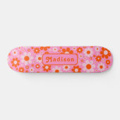 Retro Daisy Muster Orange Pink Name Skateboard (Horizontal)