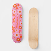 Retro Daisy Muster Orange Pink Name Skateboard (Vorderseite)