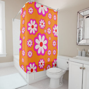 Retro Daisy Muster Pink & Orange BOHO floral Duschvorhang