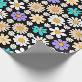 Retro Daisy Muster Simple.01. Black BG Geschenkpapier (Ecke)