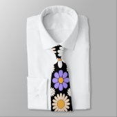 Retro Daisy Muster Simple.01. Black BG Krawatte (Gebunden)